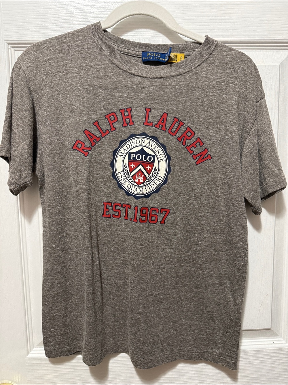 Ralph Lauren Gray Short Sleeve Logo Tee with Red Crest
